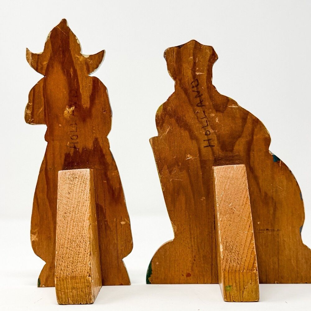Vintage Hand Painted Dutch Folk Art Wooden Shelf Sitters Holland Couple Set - Picture 4 of 5